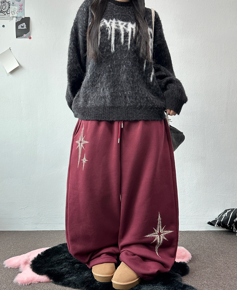 ワイドバルーンフリースラインドハッスルファイヤープリントワイドロングパンツ 🩶 3 COLOR