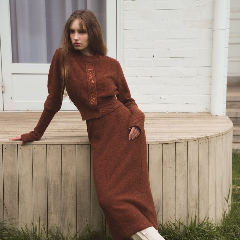 ALPACA SLIM CARDIGAN - BRICK BROWN