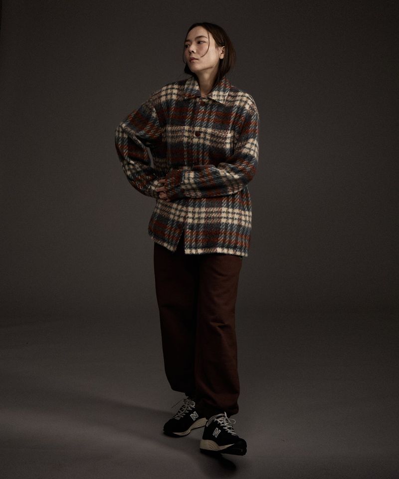 W COZY HAIRY CHECK JACKET NAVY