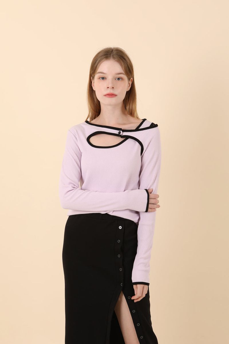 Line Contrast Slim T-shirt Purple