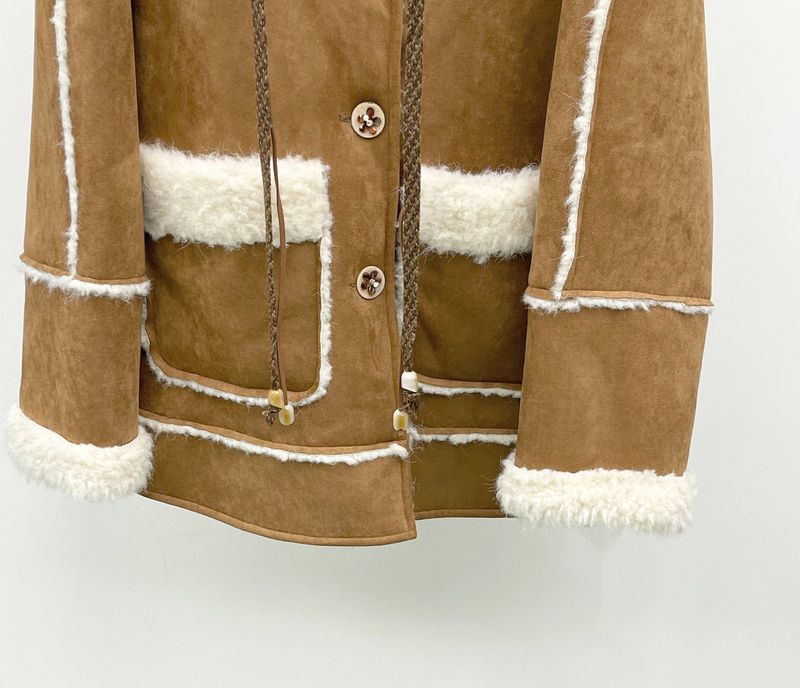 Flower Button Duffle Shearling Coat