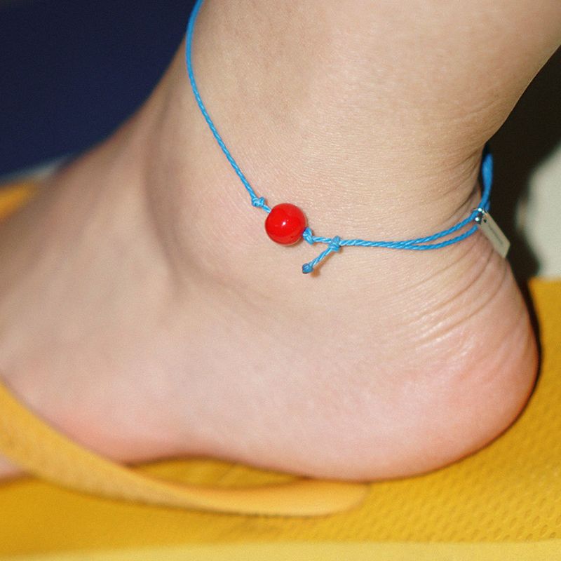 RED BALL ROPE ANKLET