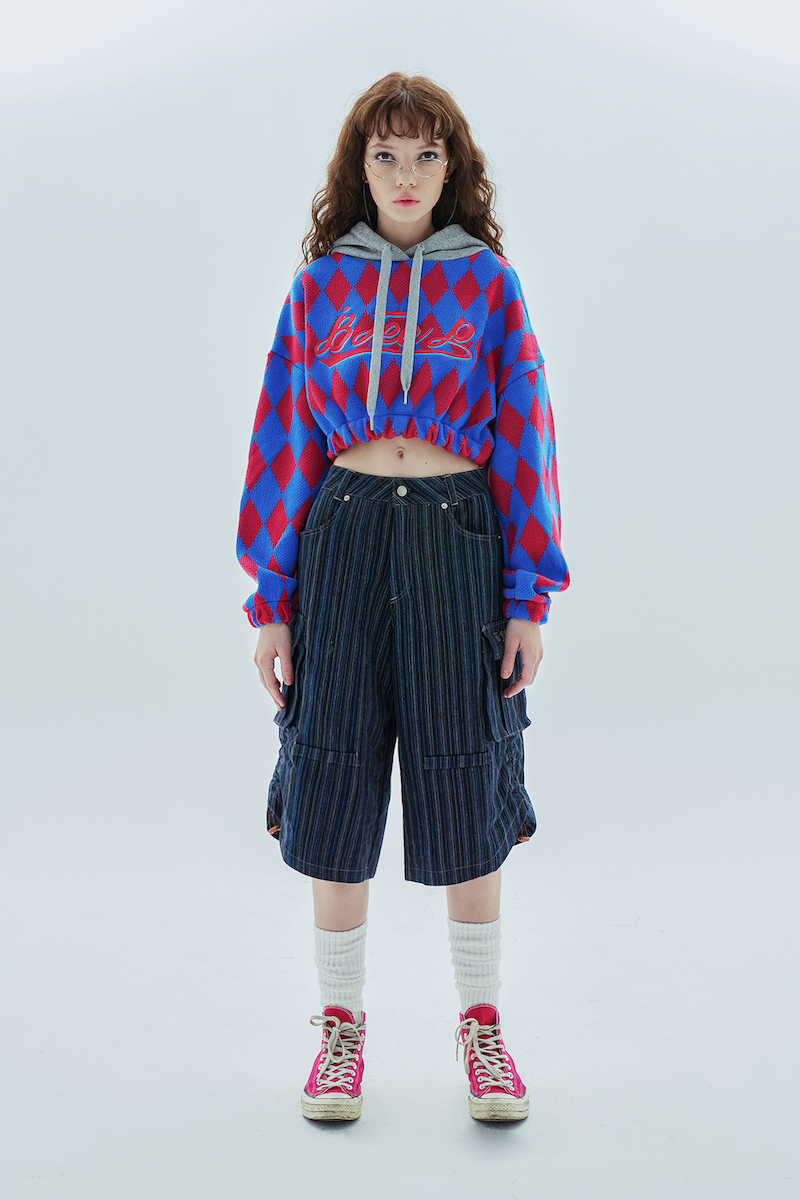 big logo argyle crop hood_pink&blue