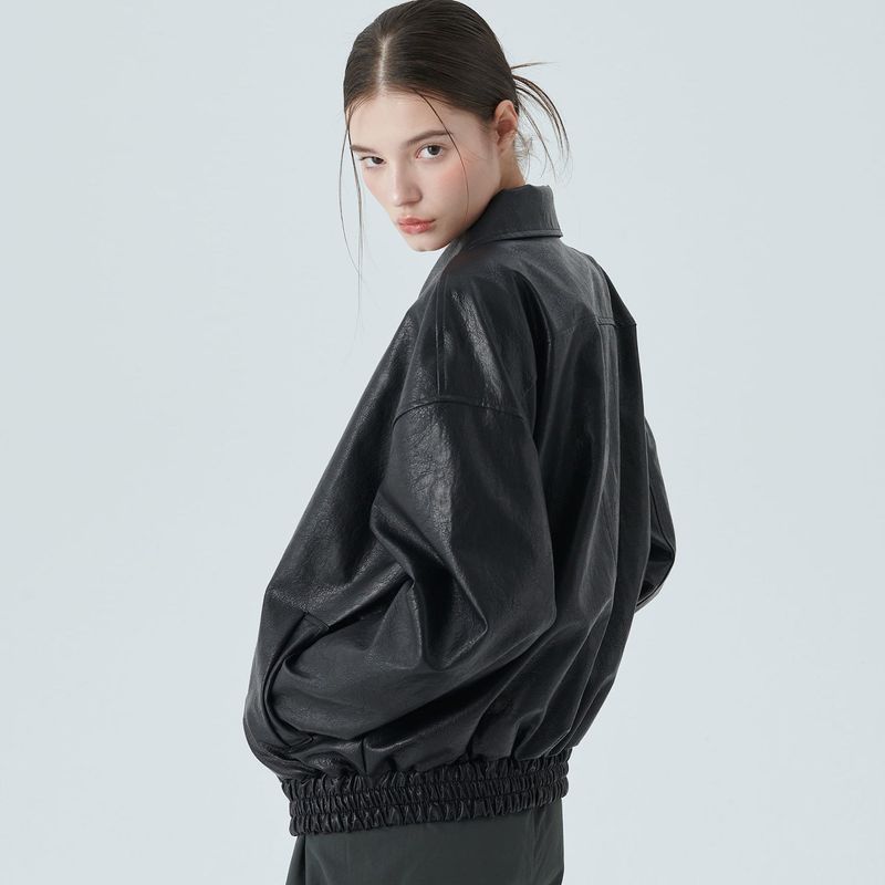 TOGGLE LEATHER JACKET / BLACK
