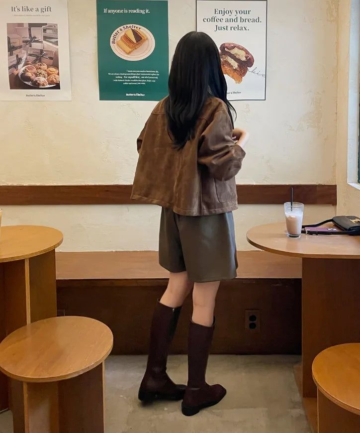 Hent Leather Collar Suede Jacket