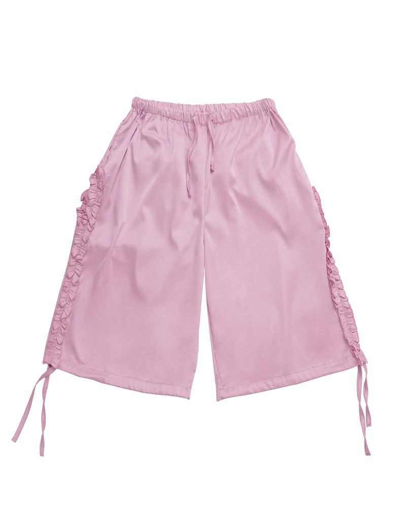 satin ruffle track pants / pink