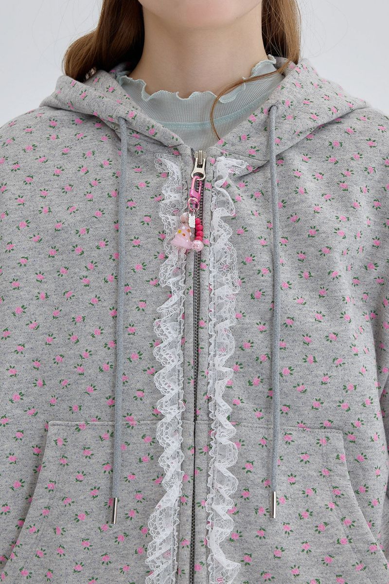 Lace Hood Zip Up [Gray]