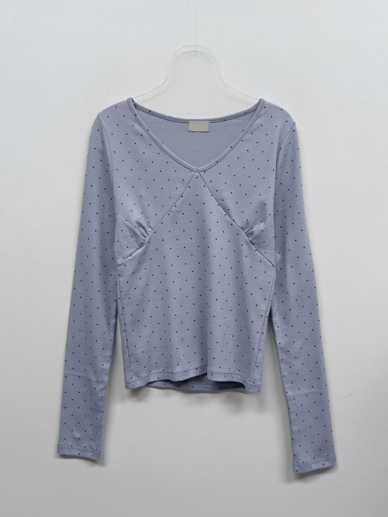 Dot Shirring V-Neck T-Shirt
