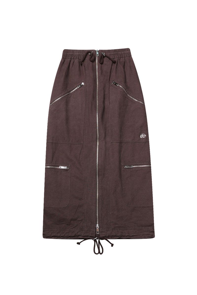 WASHED 2WAY ZIP SKIRT_BROWN
