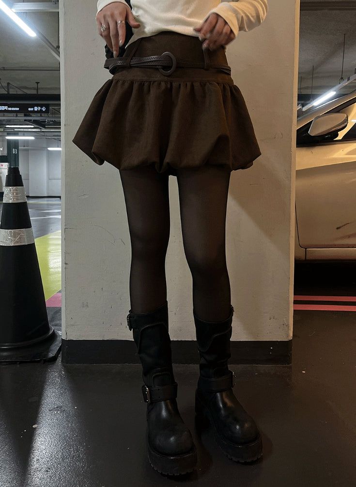 Suede Balloon Skirt Belt set