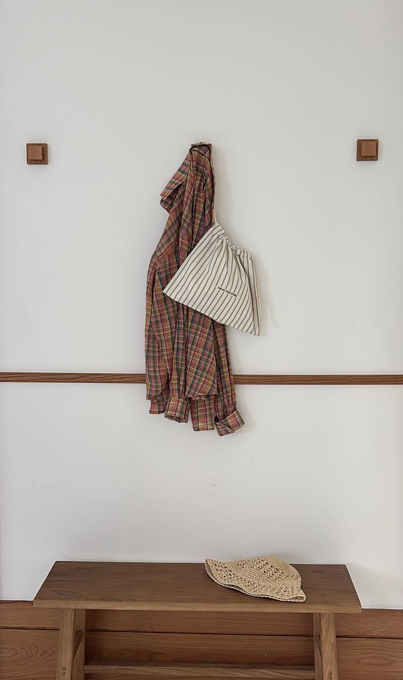 Pattern string pouch - beige stripe , S size