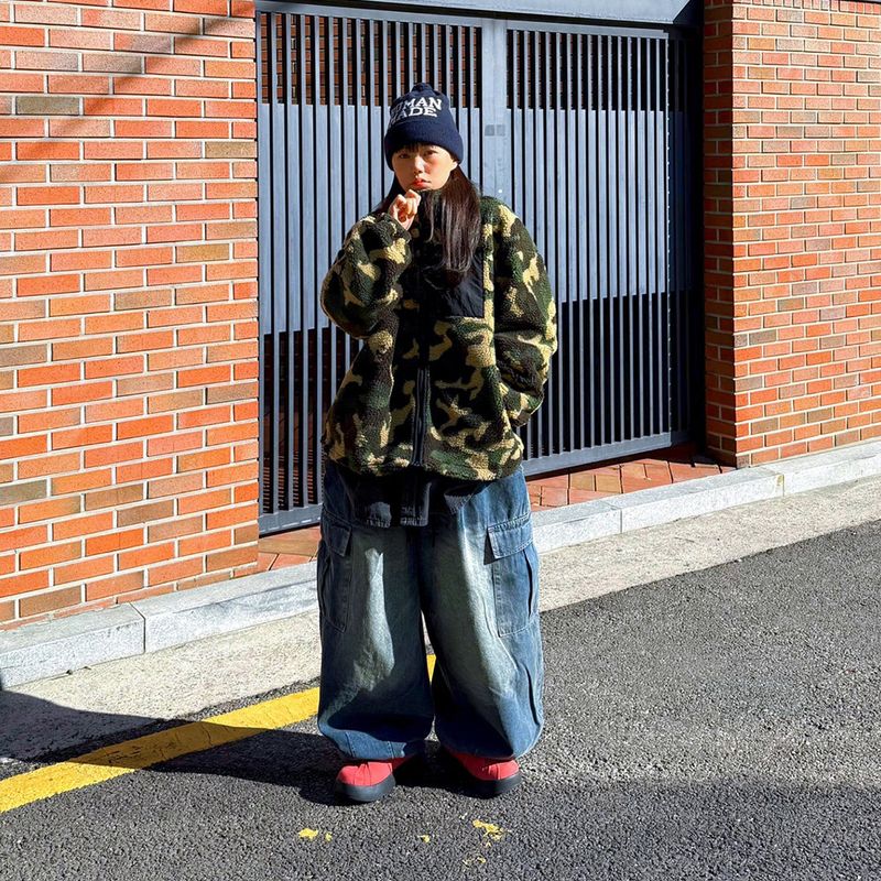 Vintage-Washed Denim Cargo Balloon Pants