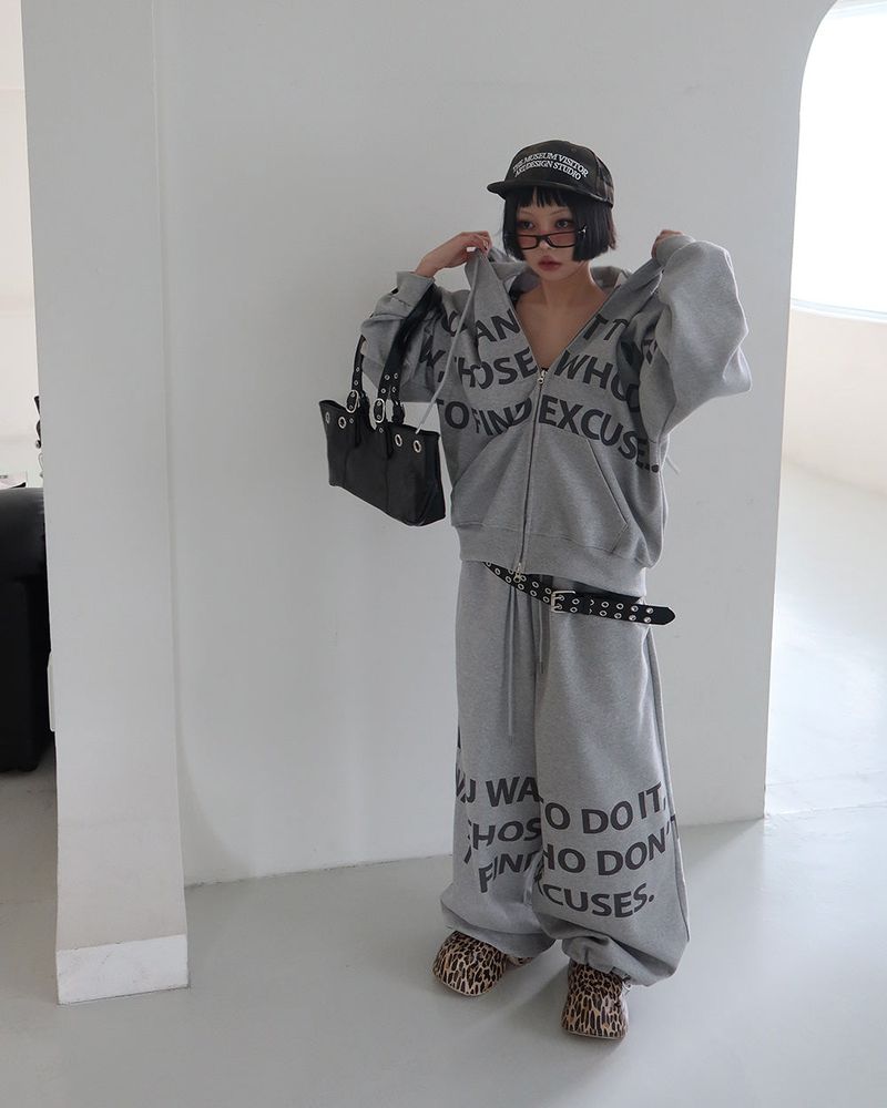 [UNISEX] One-two lettering oversized-fit hooded zip-up jacket