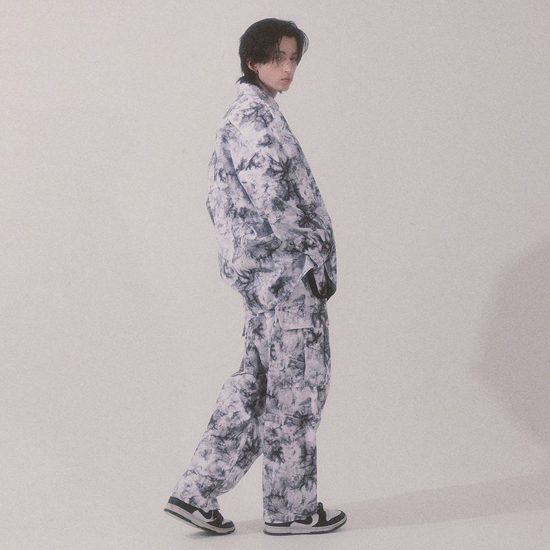 tie-dye wide cargo pants_white