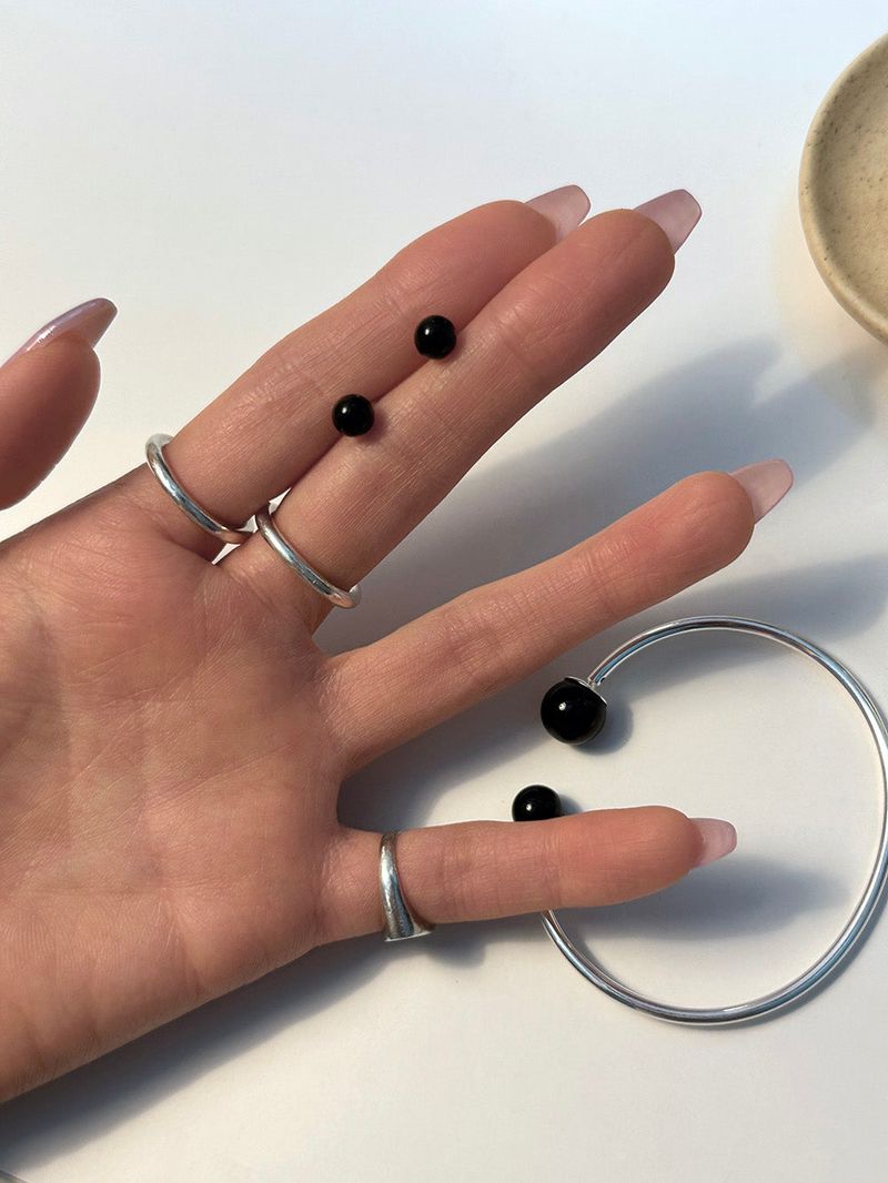 [925silver] オニキスピアス