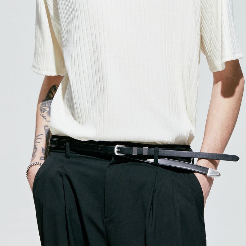 layered strap thin western belt