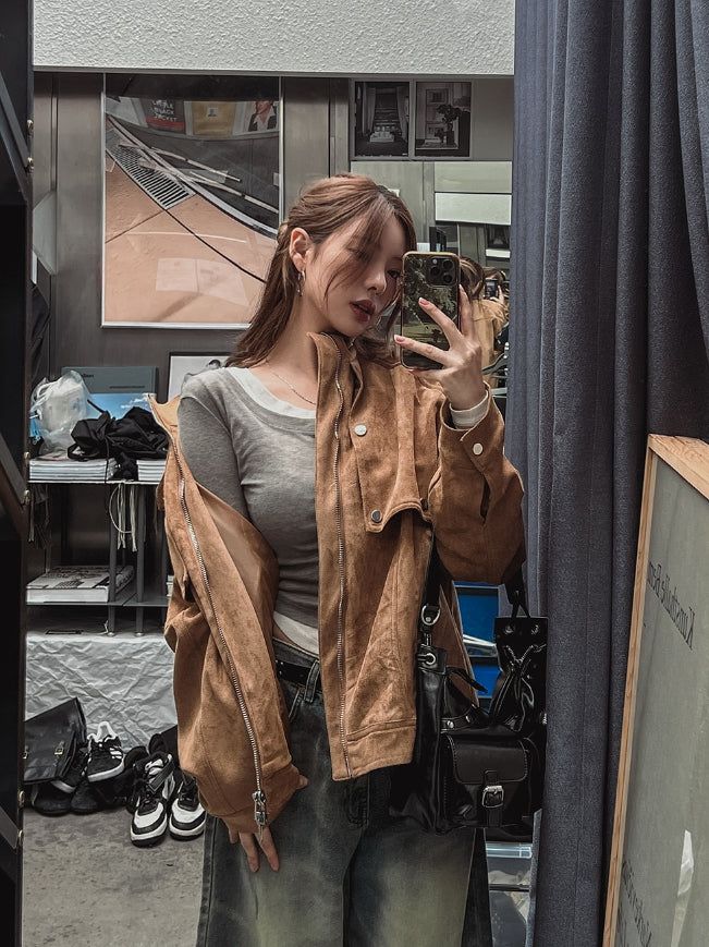 Ati two way stitch suede jacket