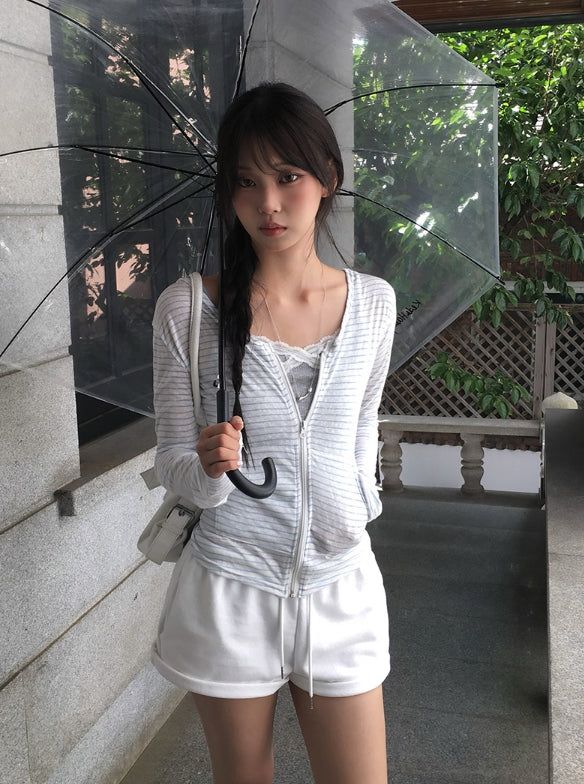 Menly Lace V-neck Ribbed Sleeveless