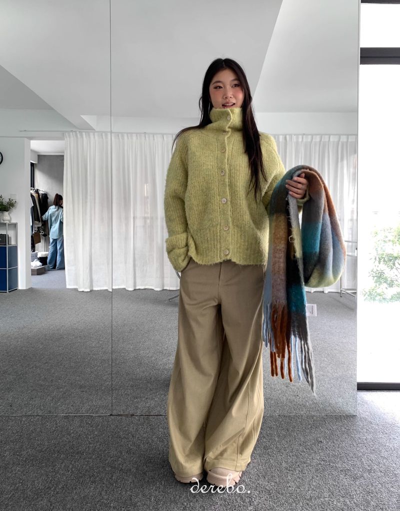 Tender Green Turtleneck Knit Cardigan