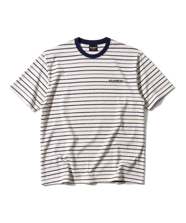 QT8 GARMENTS（キューティーエイトガーメント）の「LBストライプ シンプルロゴ ウォッシュド Tシャツ(Ivory)（トップス）」