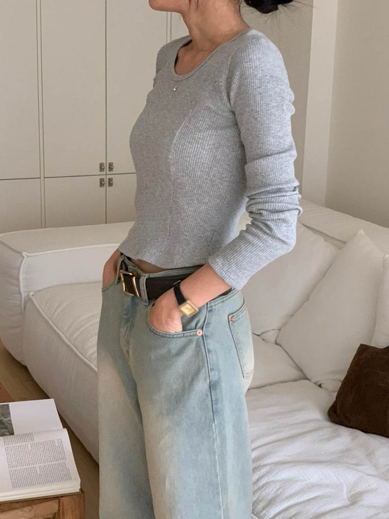 Noiton ribbed U-neck T-shirt