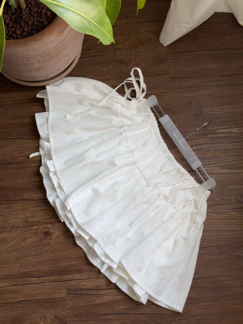 [prts made] side string 2-tier frill short skirt (ivory)