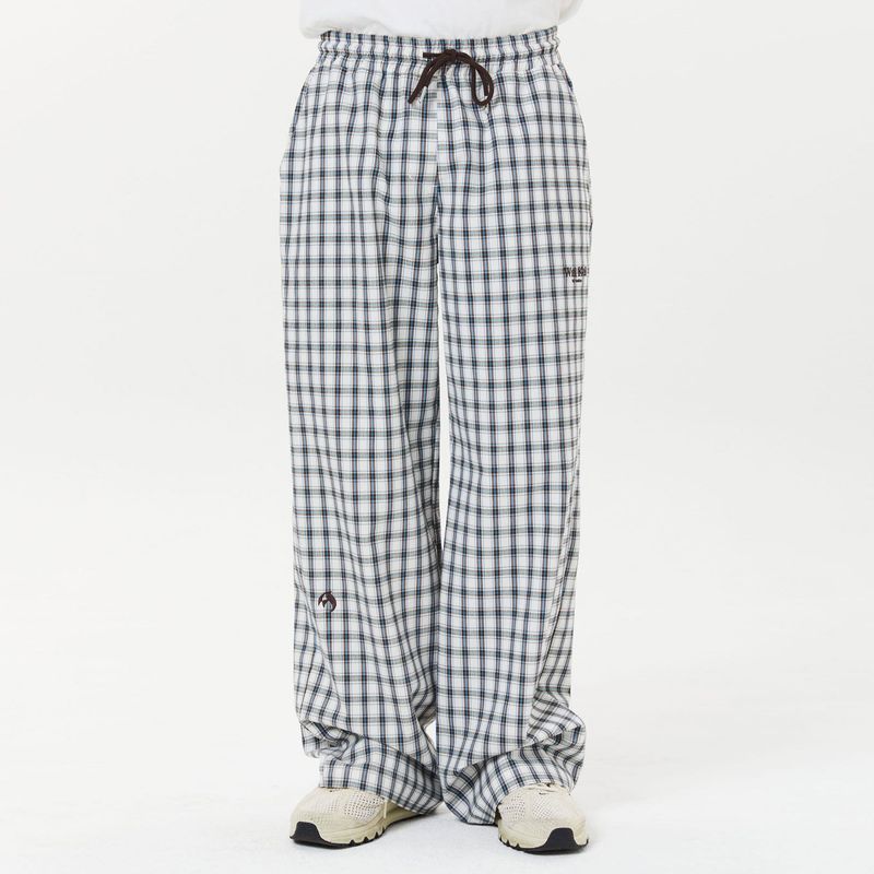 Wide check banding pants