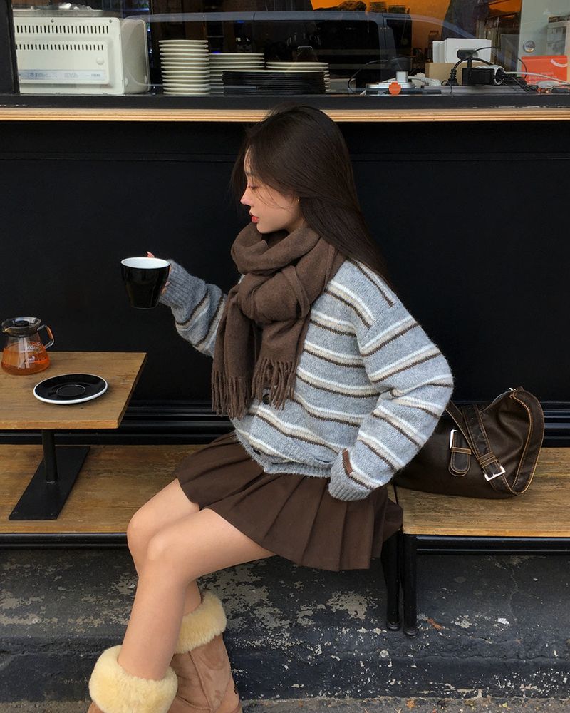[ORIGINAL] Sand Stripe Oversized Wool Cardigan