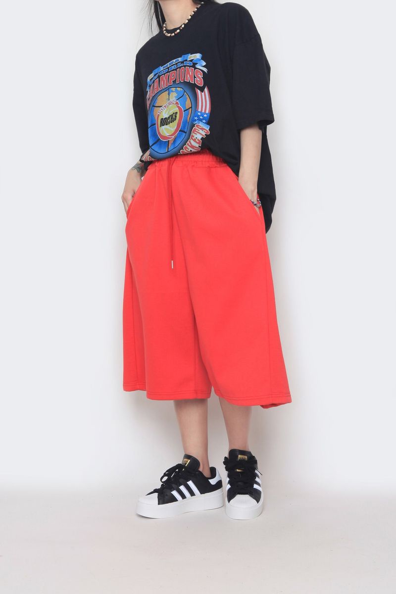 long wide sweat half pants