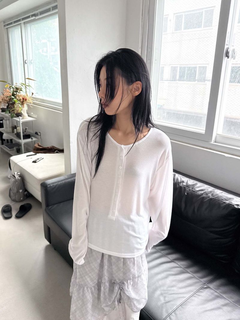 HENLEY BUTTON LONG TOP