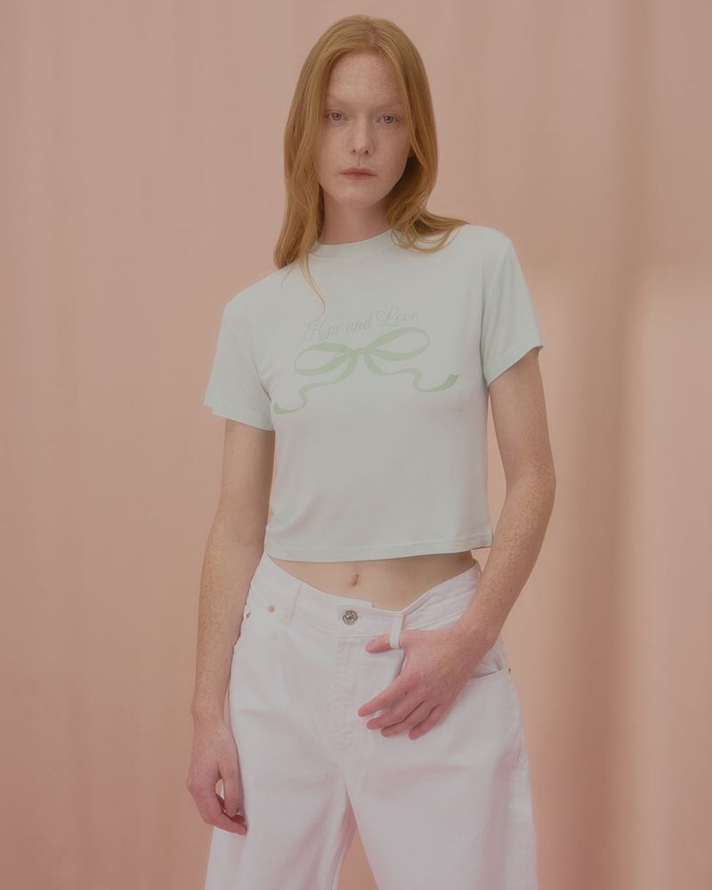 LOVE RIBBON CROP TSHIRT-MINT