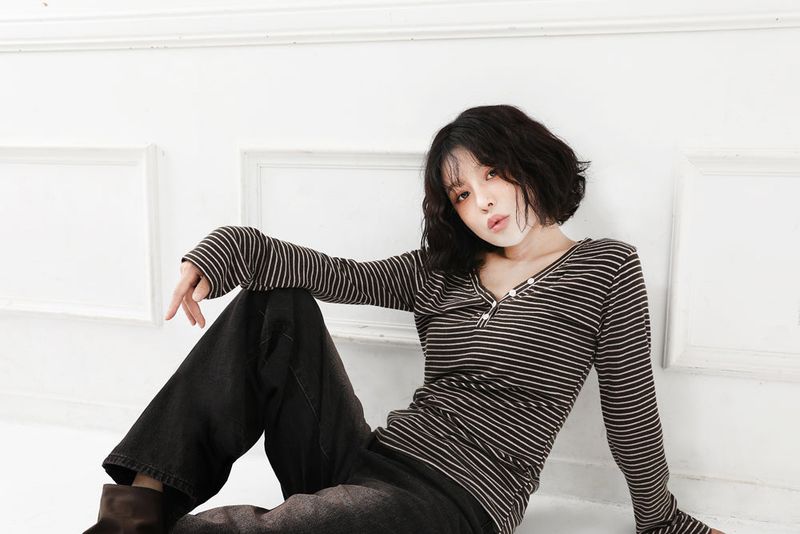 Stripe Button Slim Fit Knit