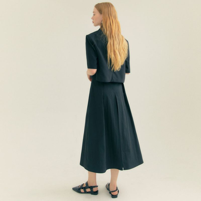 Cotton Pleats A-Line Long Skirt (Black)