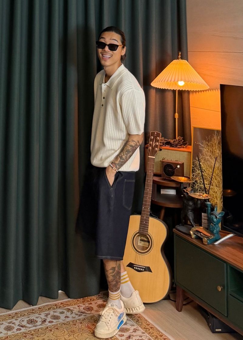 Non-fade half denim pants 2COLOR