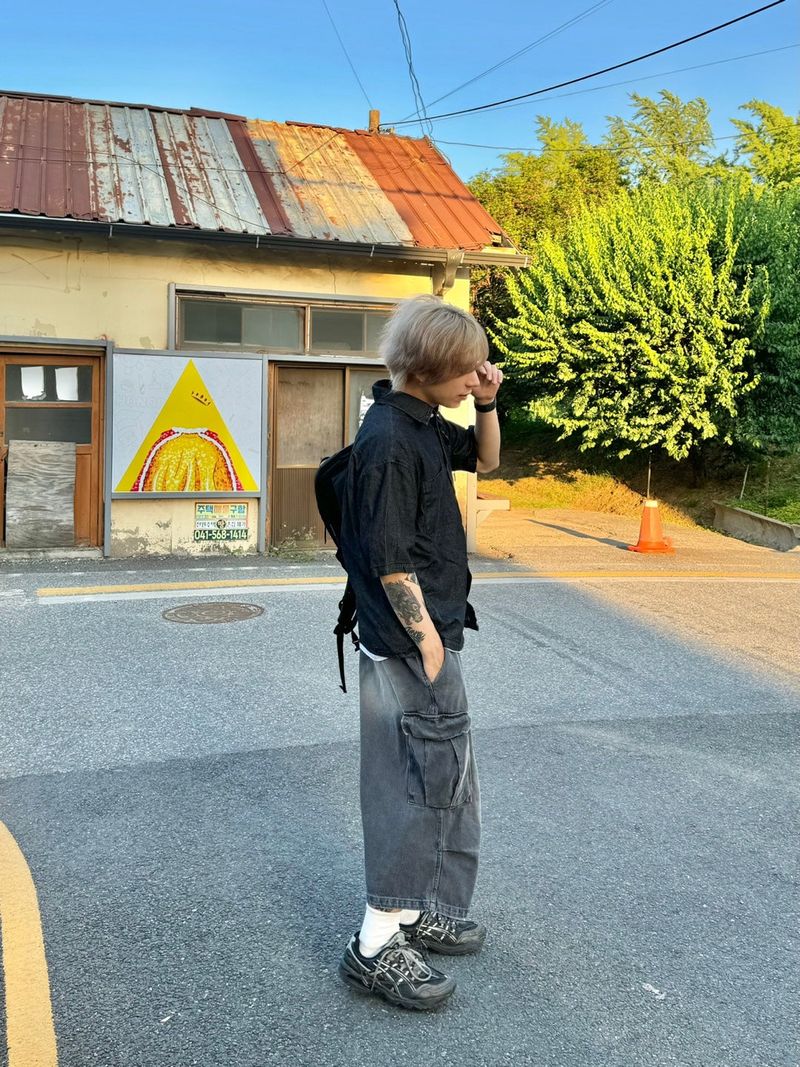 Salt washing cargo bermuda denim pants 3C