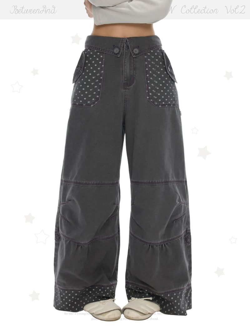 BETWEENAND（ビトゥウィーンアンド）の「BETWEENAND Autumn ash purple striped polka-dot cotton casual pants, work-style split pants（Pants）」