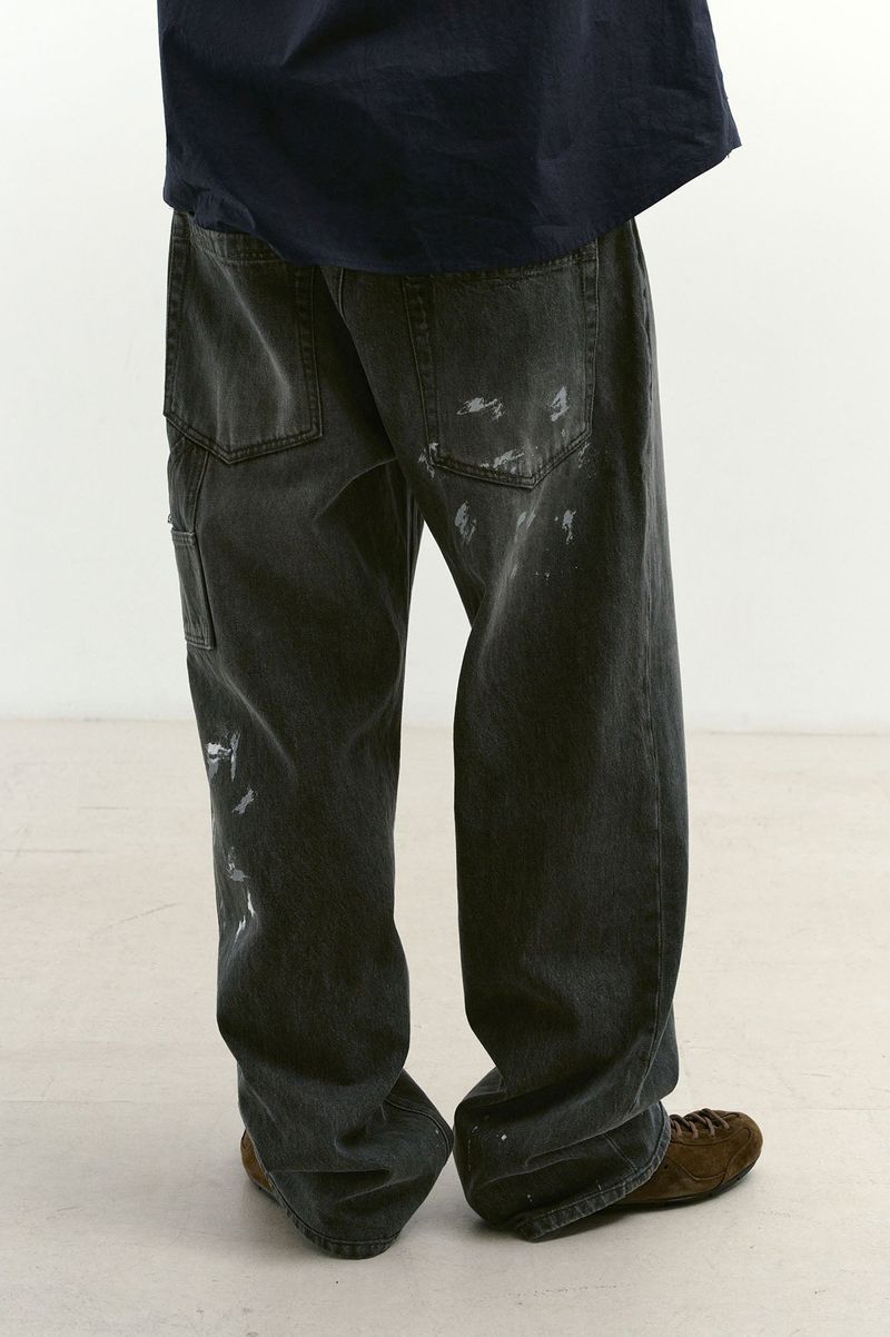 Aged Splatter Carpenter Denim Pants(Washed Black)