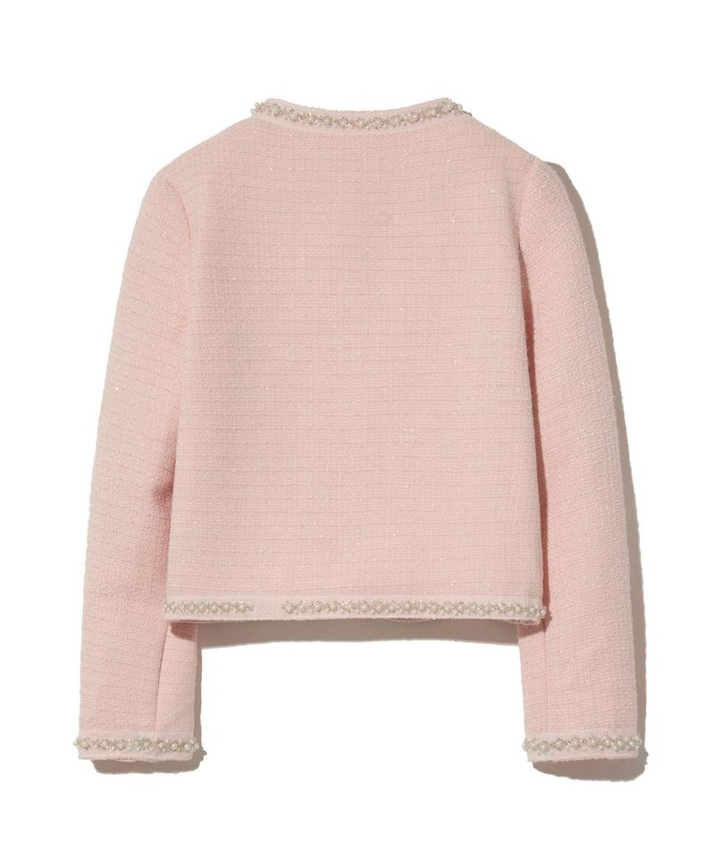 85-VIVAJ049 Line Beads Crop Tweed Jacket Pink