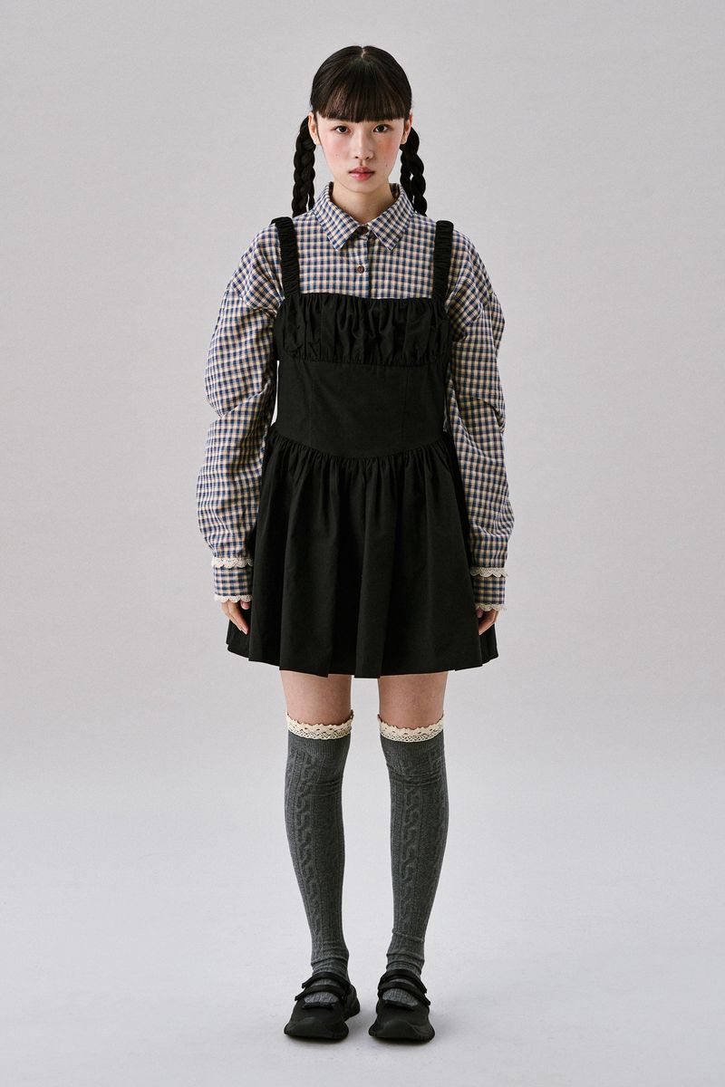 Merry Mini Shirring Dress [Black]