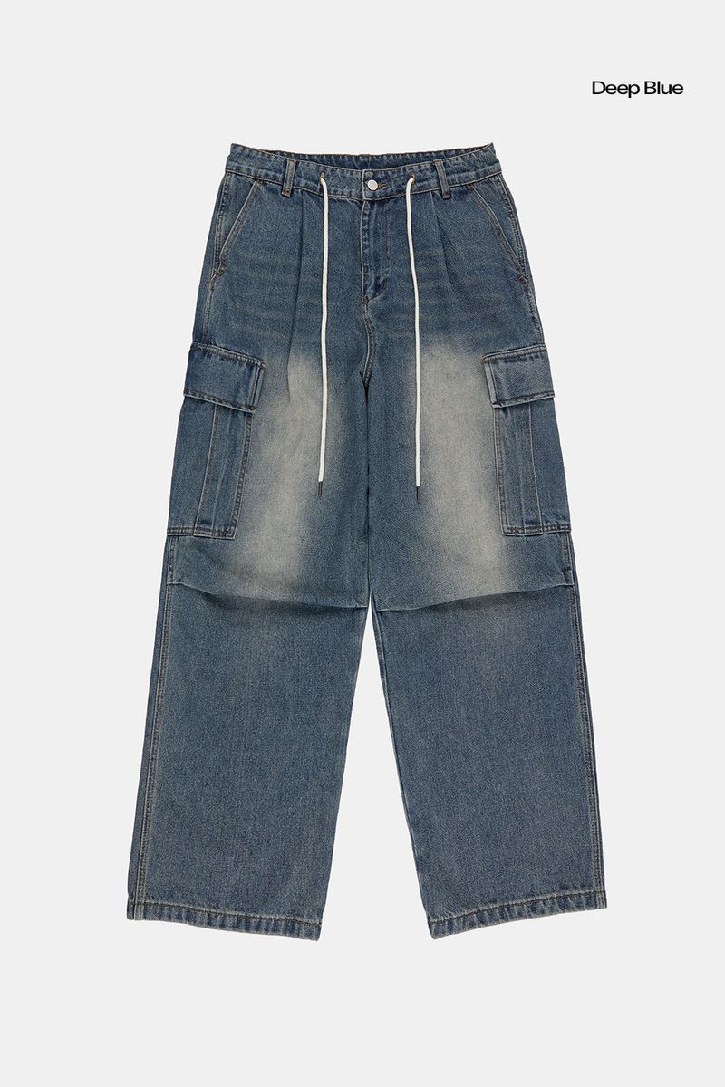 Dark cloud wide cargo denim pants
