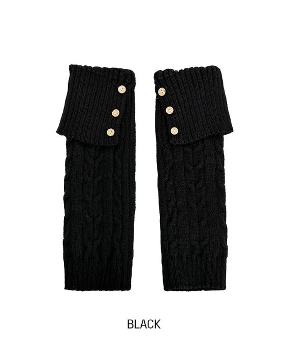 Wooden Button Cable Knit Leg Warmers