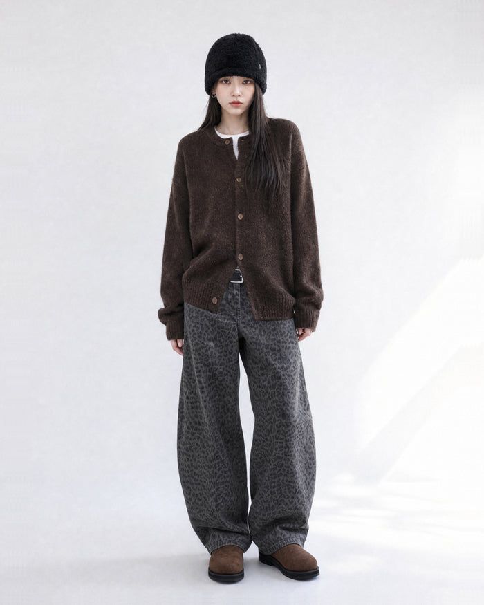 (UNISEX) Wool-mix Heavy Brush Knit Cardigan