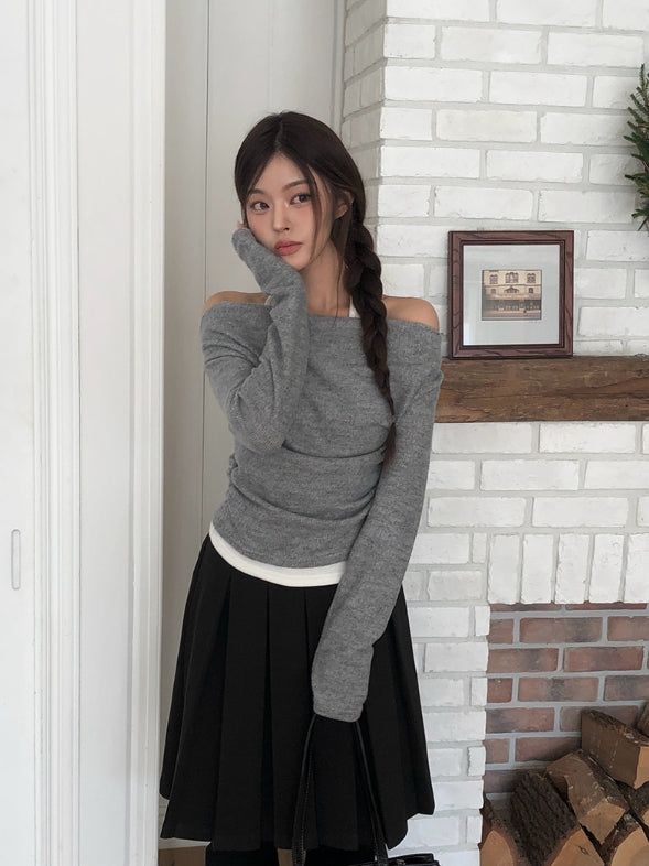 [Belt Set] Scan Wool Pleat Belt Midi Skirt