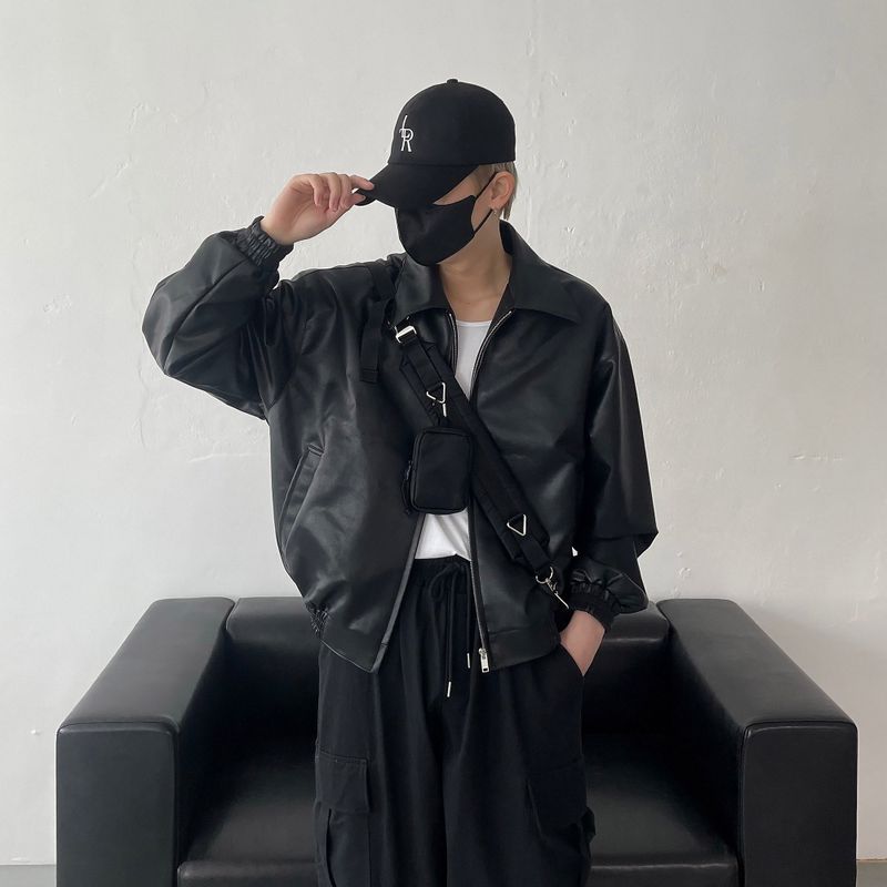 UI leather cropped jacket