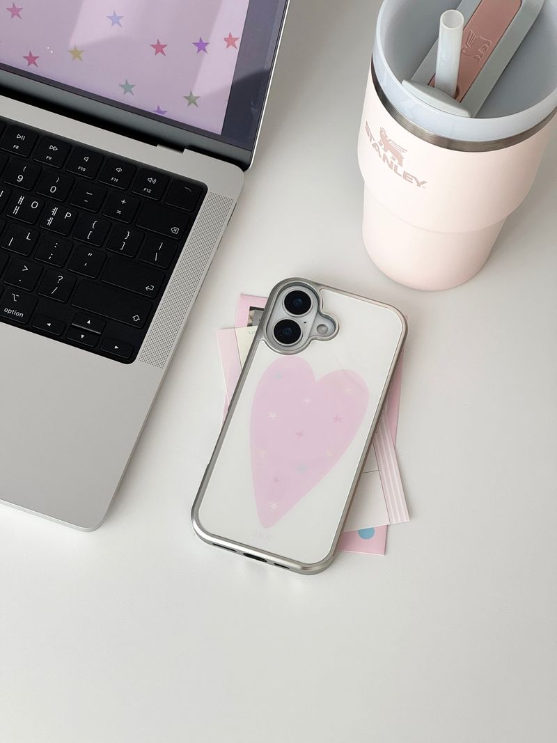 [Magsafe] PINK HEART Silver Glass Bumper Case