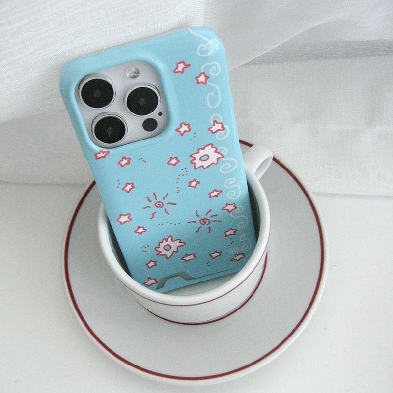 starry sketch card pocket phone case (blue)