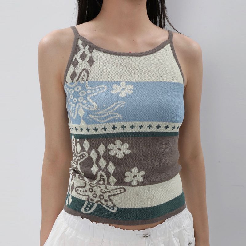 CONFUN 25SS original pattern jacquard knitted suspenders
