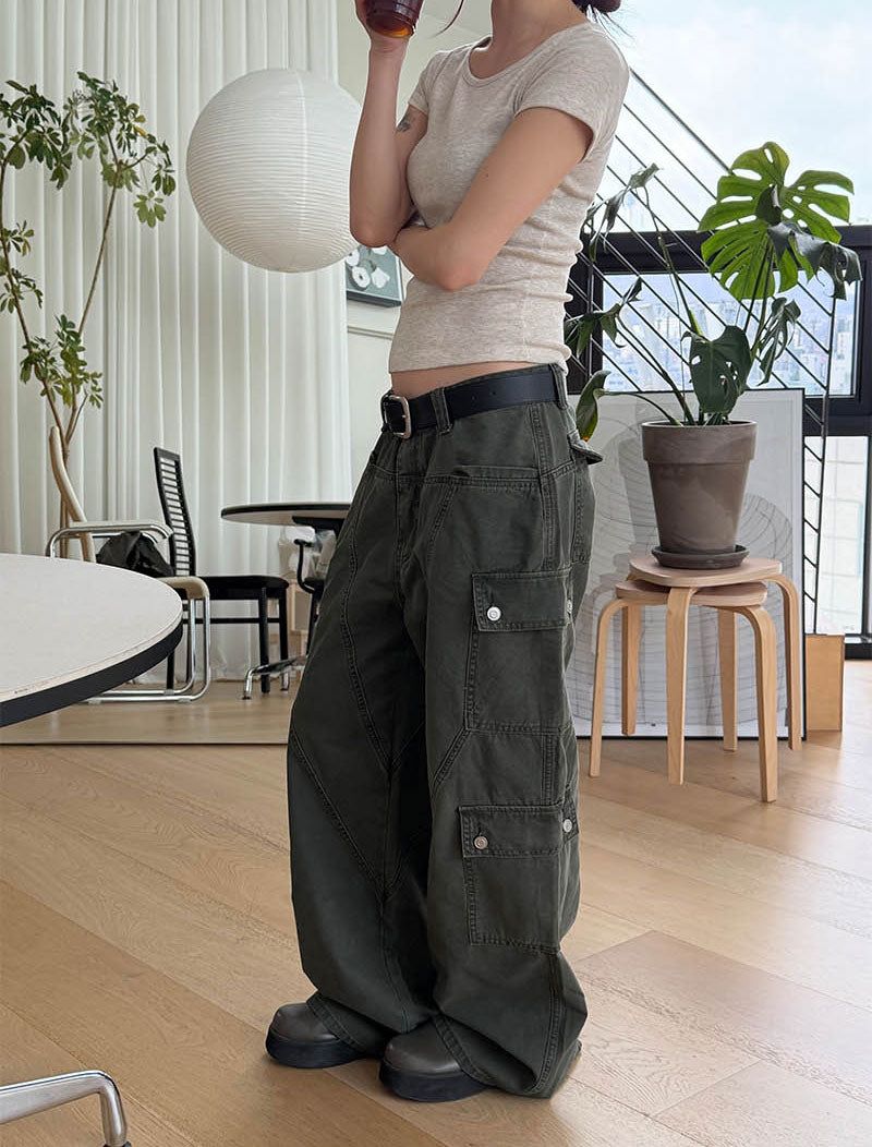 Wide flare cargo pants(2color)
