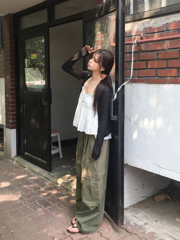 Boa See-Through Button Ribbed Long Sleeve Cardigan