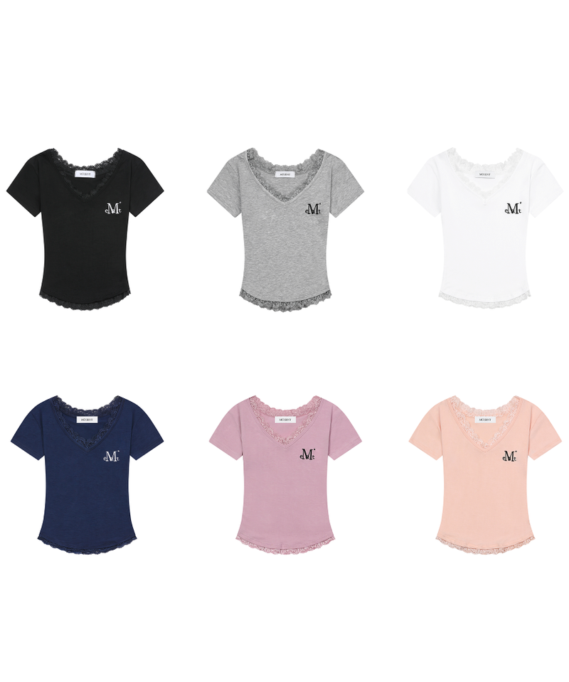 SUNNIOR LACE V-NECK HALF T (6Color)